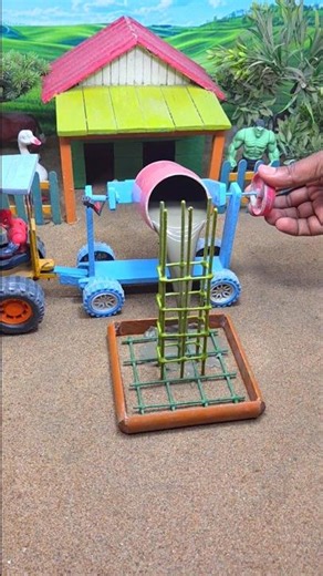 😱 Amazing Mini Tractor Making Cement Pillar | DIY Real Working Construction Machine 🚜 #shorts