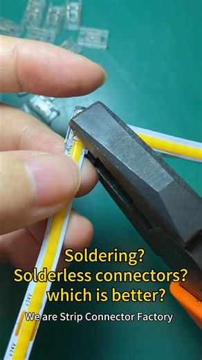 Soldering? Or using solderless connectors, which do you think is better? 💡 No mess, no hassle—just plug and play， we are strip connector factory #LEDConnectors #NoSoldering #LEDInstallations #DIYLighting #Solderless #LEDStrip #HomeLighting #TechMadeSimple #stripconnector #COB #SMD | MuBai LED Strip Connectors
