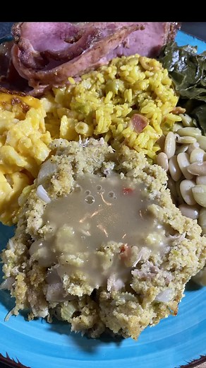 Easter Dinner Dressing collard greens creol rice baked ham and mac and cheese full tutorials are on my YouTube channel April in the Kitchen link in bio #blackgirltiktok #cook #fyp #eastersunday #easterdinner #soulfood #blackcooking #blacktiktok #soulfoodcooking #soulfoodsunday #yum #dinner #dinnerideas