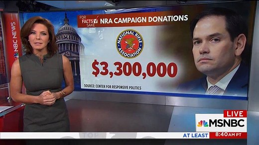 MSNBC's Stephanie Ruhle breaks down how much money the NRA has given to Republicans who talk about their "thoughts and prayers"—"The thoughts and prayers are with the victims. The dollars and cents are another story." | Media Matters for America