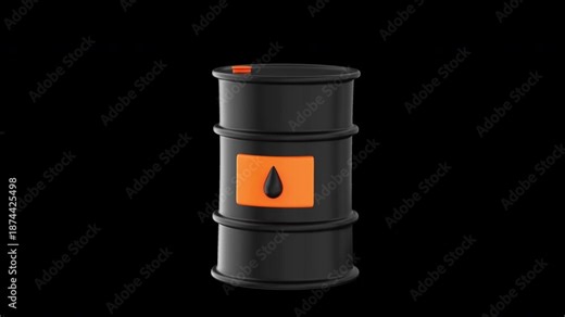 An animation of a stylized oil drum. Oil barrel deflating and inflation, 3d render with an alpha channel.