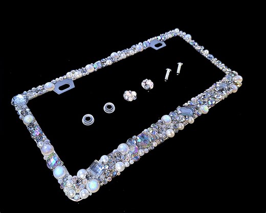 3D Bling Pearl & Rhinestone License Plate Frame White AB Rhinestones Car Crystal Embellishment, Customized, Anti-theft Hardware Included - Etsy UK