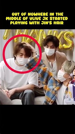 Out of nowhere the middle of vlive jk started playing with Jin’s hair #jinkook