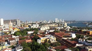 The historic center of Cartagena, Colombia with the Caribbean Sea seen from two sides