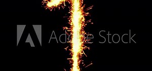 Number 1Text Sparkler Writing With Glitter Sparks Particles Firework on Black 4K Loop Background. letter , alphabet , typography , Typeface , Font , character .