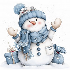 11 Adorable Blue Snowman Clipart Bundle, Cute Winter Illustration, Printable Watercolor Clipart, High Quality JPG, Paper Craft, Junk Journal - Etsy