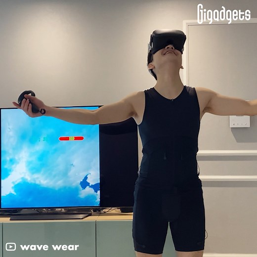 41K views · 377 reactions | This haptic suit lets you focus more on your workout and VR game. WaveWear ElecSuit is an electrotactile haptic suit for electrical muscle stimulation (EMS) workouts. It also features three VR games to help you get started and is compatible with other mainstream VR platforms and devices. | GIGadgets | Facebook