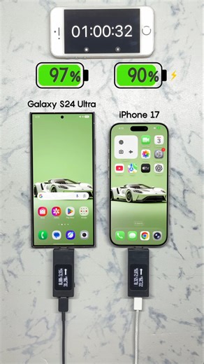 🔋iPhone 17 Vs Samsung Galaxy S24 Ultra – Charging Speed Test! #iphone #samsung #shorts