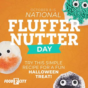 It’s National Fluffernutter Day! Celebrate the Halloween season with these delightful little monster treats that are spookily easy to make. With crunchy crackers, fluffy marshmallow crème and chocolatey goodness, these fluffernutters will be the hit of your monster mash! https://www.foodcity.com/index.php?vica=ctl_recipes&vicb=showRecipeDetails&vicc=p&recipeID=4948&IsLocal=1 #halloween #fluffernutters #nationalday #nationalfluffernutterday #october #fall #monsters #dessert #halloweentreat #recip