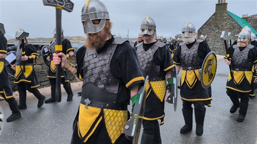 The Scalloway Fire Festival jarl squad has made its way through the village as the day continues with various visits and engagements before the procession at night. | Shetland News