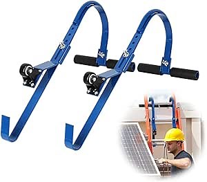 Ladder Roof Hook，Heavy Duty Steel Ladder Stabilizer with Fixed Wheel,Ladder Hooks for Roof Ridge 2 Pack, Grip T-Bar for Damage Prevention,Compatible with Wood Aluminum Ladders
