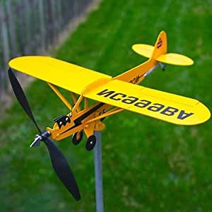 Piper J3 Cub Airplane Weathervane, 2023 New Airplane Wind Spinner Metal Weathervane Handmade Airplane Float Plane Weathervane Windmill Suitable for Gardens Lawn Gifts for Flight Lovers (32x28cm)