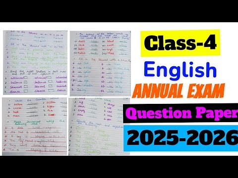 Class 4 English Grammar Exam Question Paper 2025-26|Class 4 English Exam Paper worksheet 2025-2026