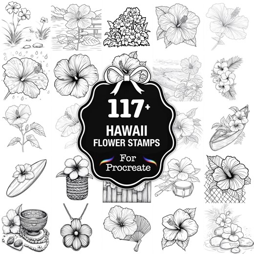 117  Hawaii Flower Procreate Stamps, Tropical Flower Brushes for Procreate, Instant Download - Etsy