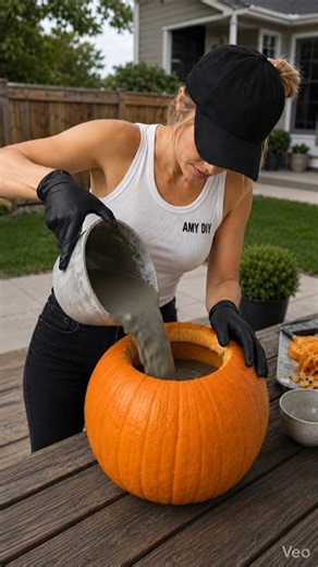 Turning a Real Pumpkin Into a Concrete Planter | Satisfying Backyard DIY #diy #amydiy