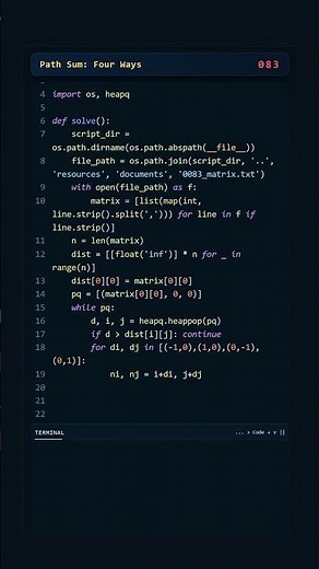 Project Euler #083: Path Sum: Four Ways | Python #coding #python #programming