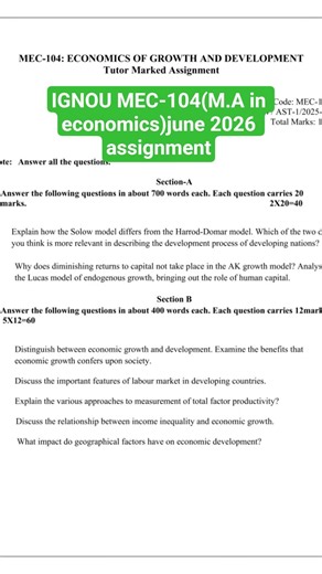 IGNOU MEC-104(M.A in economics)june 2026 assignment
