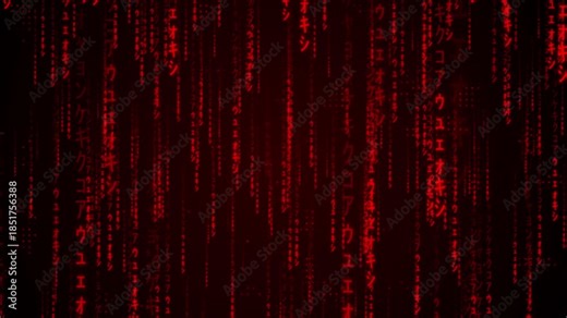 Red Matrix Style Digital Background with Hacking Code and Data Flow | 4K Loop