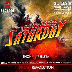 SUPERBADD SATURDAY at GUILLY'S NIGHT CLUB!!! FREE ENTRANCE ALL NIGHT!!! Get your squad ready, and we gonna turn it up at the no.1 club up north! Featuring DJ Warren Z on Flashback, DJ Rhon Rebleza on prime time, together with our resident DJ's, plus MC W and MC Bounce on the MIC!!! HAPPY HOUR (8pm-11pm)! Big discounts on premium bottles. 50% on Heineken Beer Buy one bottle of Dewar's Whiskey for Php 3500, and get a bottle of Tequila Cazadores for free!!! #GuillysNightClub #1ClubUpNorth #Superbad