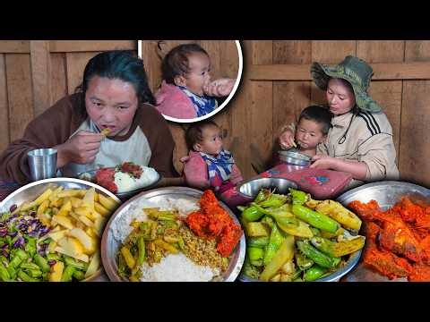 Green Bean & Potato with roasted fish recipe | VCooking and eating in a village family | food Vlogs
