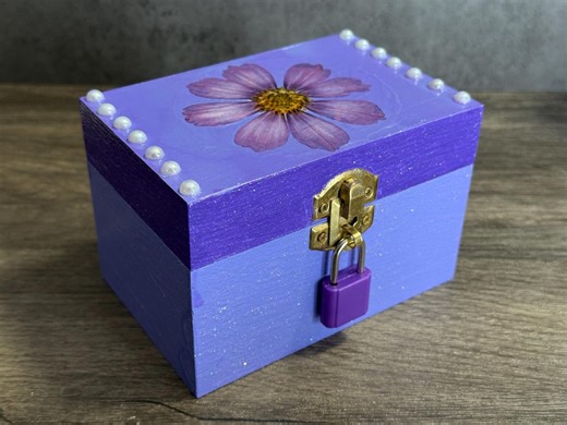 Handmade Purple Pressed Flower Jewelry Box - Lavender Trinket Chest With Pearls- Sparkle Glitter Lock Box - Etsy