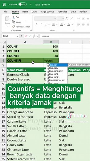 Perbedaan COUNT, COUNTA, COUNTIF, COUNTIFS!