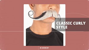 Men's Curly Mustache Human Hair Facial Hair for Cosplay, White & Black