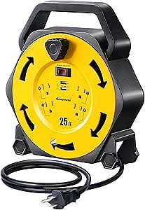 Amazon.com: DEWENWILS Cord Reel with 4 Power Outlets, 2-USB Ports(3.4A Fast Charge), 25FT Retractable Extension Cord Reel, Heavy Duty SJTW 16/3 Cable, 13A Circuit Breaker, Hand Wind, UL Listed : Electronics