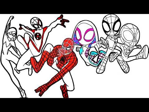🔴🔴HOW TO DRAW Spider-Man VS Spidey - Spin Spider-Gwen - Miles Morales Spider-man movie