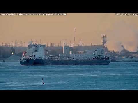 Algoma Intrepid heading down the St Clair river, passing Port Huron, Marine City, and Algonac, Mich