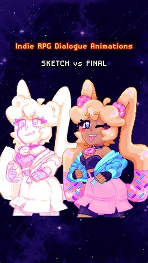 Donut girl sketch VS in-game portrait #indiegame #sketchvsfinal #beforeandafter #pixelart #artglowup