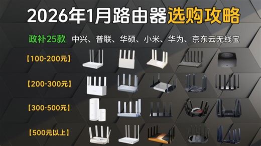 【路由器闭眼入】2026年1月路由器选购指南：100-4000元25款！WiFi6、WiFi7路由器推荐，优缺点直说！家用/宿舍/游戏/租房路由器推荐