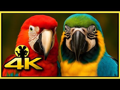 4K VIDEO COLORFUL MACAW PARROTS WITH RELAXATION MUSIC FOR 4KTV/8KTV