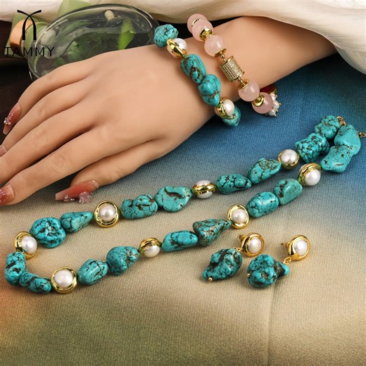 Turquoise and Pearl Necklace Set, Irregular Stone Jewelry - Etsy