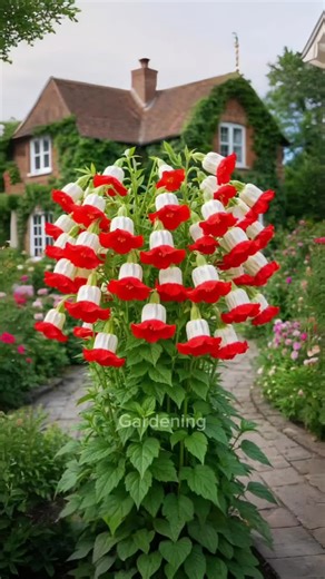 Bellflower — Cascades of red and ivory bells rise with quiet confidence, adding timeless charm to a peaceful garden walk 🌺🌼🌸 #bellflower #redandwhiteflower #campanula #gardencharm #classicblooms
