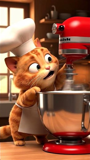 Chef Cat's Epic Mixer Fail! 🧁🐈🤣 #shorts