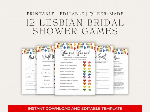 Lesbian Bridal Shower Games, Editable Canva Template and Instant Download Bundle, Two Brides Wedding Shower, LGBTQ Wedding Celebration Games - Etsy