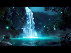 Relaxing Magical Nighttime Waterfall and Firefly Sounds | Nature Sounds Sleep | White Noise | 10 Hrs