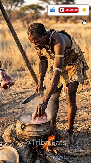 Ancient Tribal Wild Meat Cooking Over Open Fire 🔥 #tribalfood #triballife #shorts