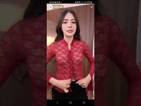 Red transparent Hot Asian sexy model girl selling lingerie online shop try on haul