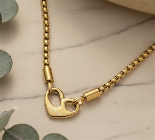 18k Gold Chain Forever Love Heart Necklace Stainless Steel Tarnish Free Waterproof - Etsy