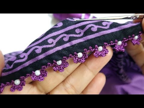 Easy Crochet Dupatta lace design with pearls beads ❣️ Qureshi Lace design for beginners |