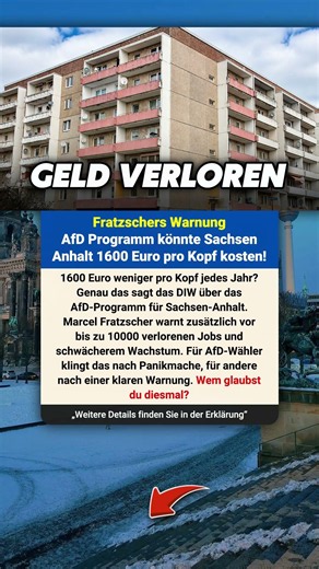 DIW warnt: AfD-Programm könnte Sachsen-Anhalt jedes Jahr 1600 Euro kosten! #deutschland