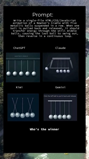 ChatGPT vs Claude vs Gemini vs Kimi Newton's Cradle Animation #aicoding#chatgpt