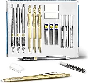 Bellofy Mechanical Pencils Set for Drafting, Drawing, Writing - 14 Pieces 0.5, 0.7, 0.9mm Leads 2B, HB, 2H Graphite Lead Holders 2.0mm - Lead Refills - Erasers - Artist Sketching Mechanical Pencils
