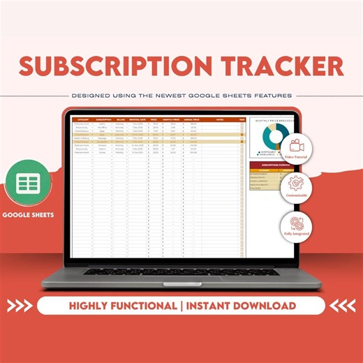 Subscription Tracker: Google Sheets Budget Template (digital Download) - Etsy