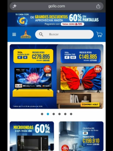 ¡Un clic te separa de tu compra súper inteligente del día! 🛒✨ Ingresá a gollo.com y descubrí hasta un 50% de descuento para vos en categorías como secadoras, celulares, muebles y mucho más con los Días G. ¡Aprovechá productos increíbles como pantallas, microondas, combos de tecnología y línea blanca con hasta 60% de descuento y pagando con Tasa Cero BAC! 👉 ¡Visitá gollo.com y encontrá las mejores promos! *Aplican condiciones. #CuotasSoloBueno #CréditoGollo #DíasG #Gollo