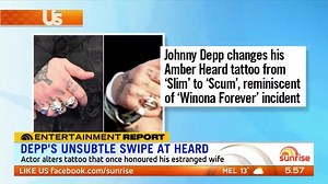 Johnny Depp has changed his Amber Heard tattoo from 'Slim' to 'Scum' - is this too far? | Sunrise