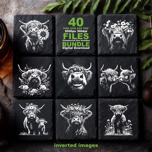 Highland Cow SVG Floral Queen, Slate Coasters Design, CNC Router Files Laser Cut - Etsy