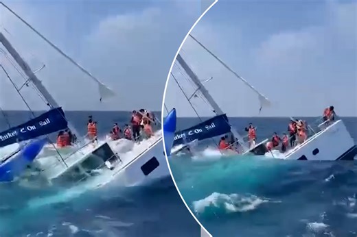 Dramatic video shows 38 people being rescued from fast sinking catamaran
